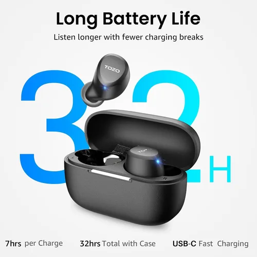 Miniatura 5 de TOZO Auriculares inalámbricos A1 Bluetooth 5.3 de peso ligero en el oído IPX5 Auriculares impermeables 2 micrófonos para llamadas AI, auriculares