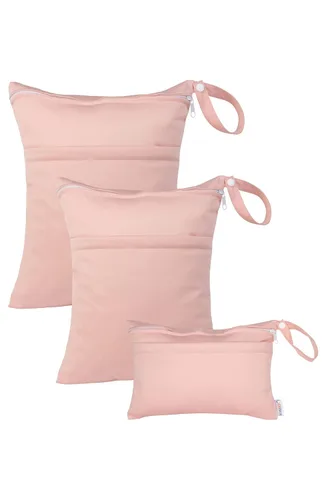 Miniatura 43 de ALVABABY 2 bolsas de pañales de tela para ropa húmeda, reutilizables con dos bolsillos con cremallera, para viajes, playa, piscina, guardería