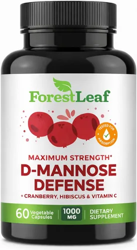 Cápsulas de D-manosa de 1000 mg de ForestLeaf - D-Manosa con arándano rojo, hibisco y vitamina C, salud del tracto urinario para mujeres y hombres,