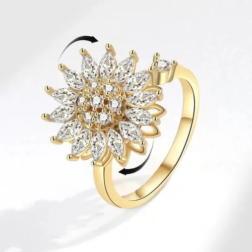 Miniatura 9 de Fidget Ring Anxiety Spinner Ring Open Adjustable Sunflower Star Moon Windmill Butterfly Rings Daisy Stress Relieving Fidget Women Cubic Zirconia