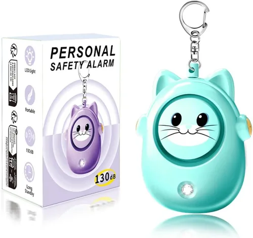 Miniatura 12 de Llavero de alarma personal para mujeres con luz LED, sonido seguro de 130 dB, sirena fuerte de 130 dB, alarma de seguridad de autodefensa de Púrpura