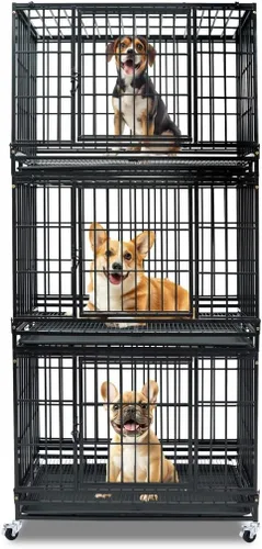 Miniatura 10 de Jaulas de dos niveles de 30 pulgadas para perros pequeños, jaula para perros de tamaño mediano para 2 perros, jaula resistente para perros, perreras