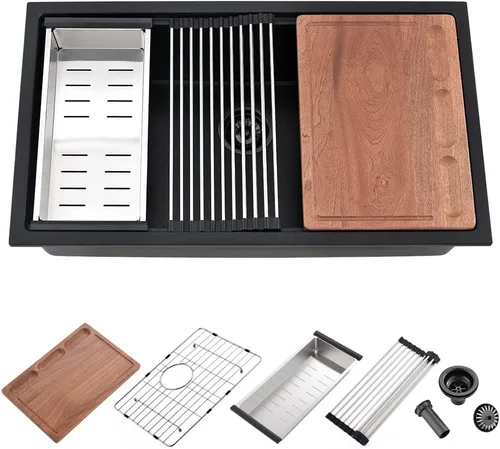 Miniatura 17 de Fregadero de barra negro de 12 pulgadas para montaje inferior de cuarzo-iAnomla 12x15 fregadero de cocina pequeño negro para montaje inferior barra