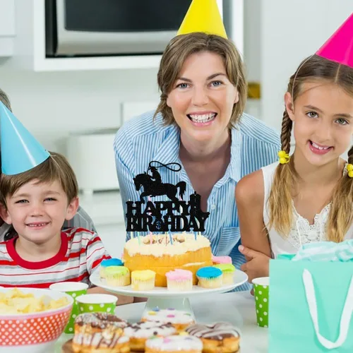 Miniatura 8 de Decoración para tartas de vaquero: cumpleaños de niños occidentales con purpurina, fiesta temática de vaquero para hombres, baby shower, temática