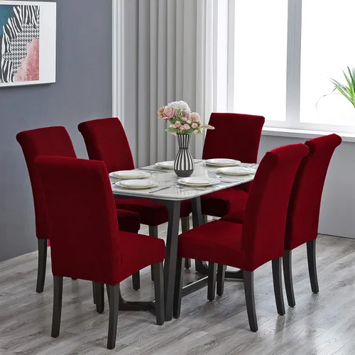 Miniatura 2 de Juego de 6 fundas elásticas para sillas de comedor, fundas removibles y lavables para sillas de comedor, fundas de asiento para sillas de comedor