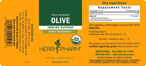 Miniatura 10 de Herb Pharm Gotas de extracto líquido de hoja de olivo orgánico certificado para apoyo al sistema inmunológico, 4 onzas