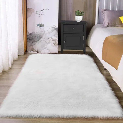 Miniatura 21 de Latepis - Tapete rectangular de piel sintética tipo lana de oveja suave, esponjosa y lavable para sala de estar, dormitorio, sala de juegos o Blanco