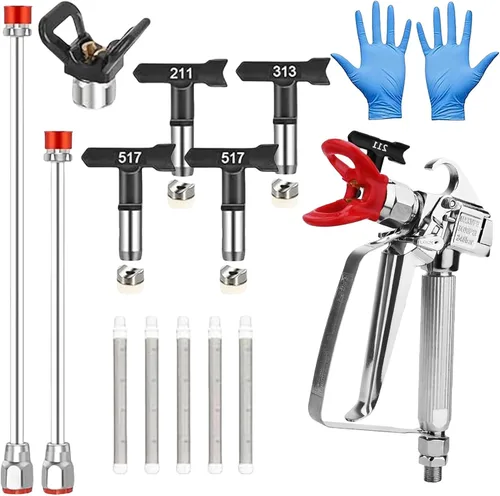 Kit de pistola pulverizadora de pintura sin aire de 15 piezas, pistola de pulverización profesional de 3600 PSI, 4 puntas reversibles