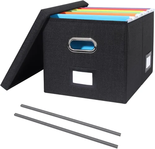 Caja organizadora de archivos portátil con tapa, almacenamiento de documentos de oficina con ranuras para múltiples etiquetas, se adapta a archivos