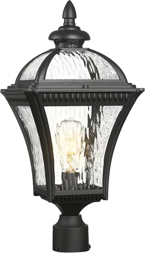 Miniatura 13 de Emliviar Luz de poste para exteriores de 22 pulgadas, luz de poste vintage de granja para el jardín, aluminio con vidrio semillado, acabado negro