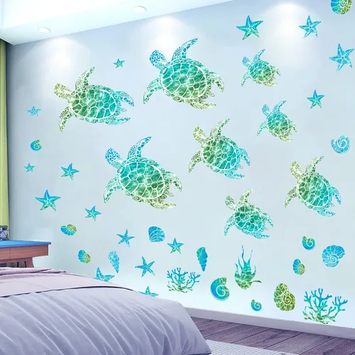 Miniatura 2 de Desert Camel Calcomanías de pared de tortuga marina que brillan en la oscuridad, vinilo para decoración de baño, para niños, dormitorio, guardería
