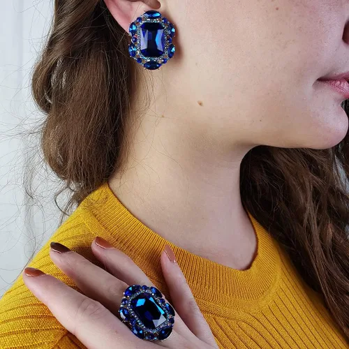 Miniatura 3 de Rosemarie & Jubalee Impresionante anillo de cóctel de cristal de corte esmeralda para mujer, 1.37 pulgadas