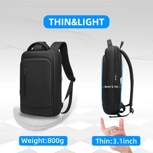 Miniatura 4 de Mochila delgada para computadora portátil de negocios para hombres de 15.6 pulgadas, ligera, protección antiimpactos, mochilas de viaje, bolsa