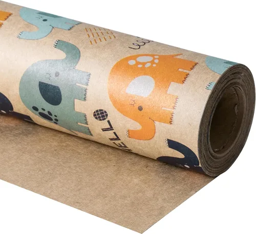 Miniatura 17 de RUSPEPA - Rollo de papel para envolver regalos con diseño de animales del bosque, mini rollo, papel kraft con texto "Oh Baby" para baby shower