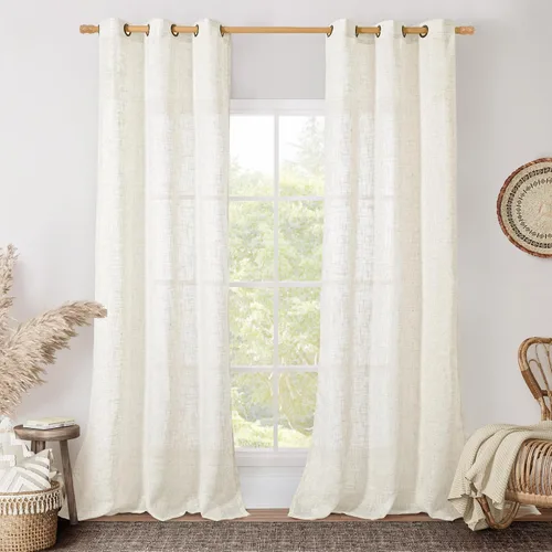 Miniatura 40 de LAMIT Cortinas de lino sintético para dormitorio, paneles filtrantes de luz, cortinas de lino con protección de privacidad con ojales para ventanas