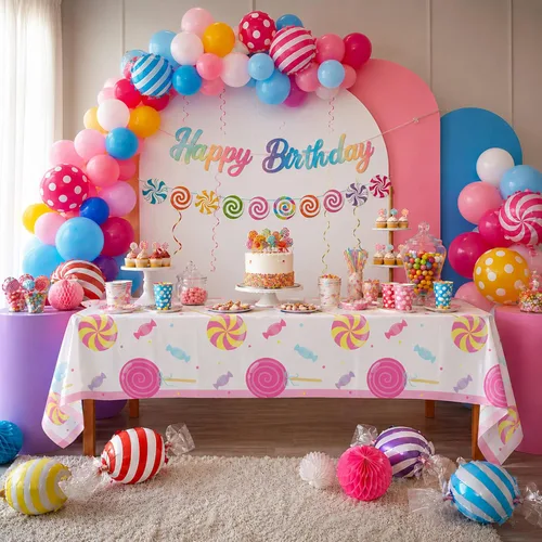 Miniatura 5 de Blue Orchards Fundas de mesa de caramelo (paquete de 3) – 54 x 108 pulgadas XL – Mantel, suministros de fiesta, decoraciones, fiesta de cumpleaños