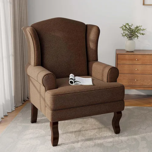 Miniatura 7 de Silla decorativa, sillón tapizado con respaldo alto con esponja de alta resistencia y patas de madera, sillas individuales modernas y cómodas