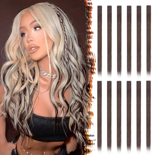 Miniatura 11 de BARSDAR Extensiones de cabello negro con clip, extensiones de cabello con clip de color para mujer, 22 pulgadas, 12 piezas, extensiones sintéticas