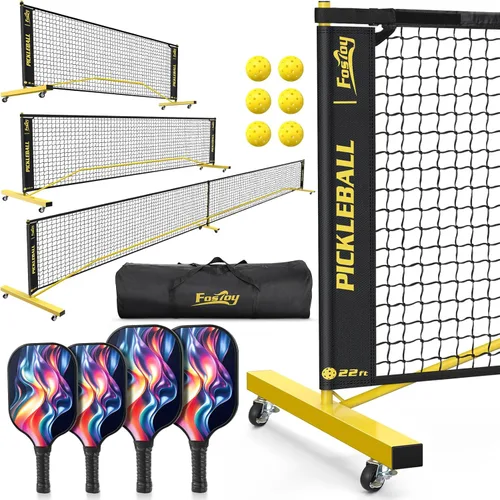 Juego de red de pickleball con 4 paletas, 6 pies/11 pies/22 pies, red portátil 3 en 1 con bolsa de transporte, bolas de pickleball, diseñada para
