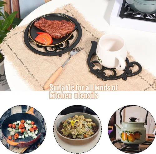 Miniatura 6 de Sungmor Salvamanteles de hierro fundido resistente, salvamanteles decorativos negros a prueba de óxido para cocina o mesa de comedor, 7.9 x 6 Tetera