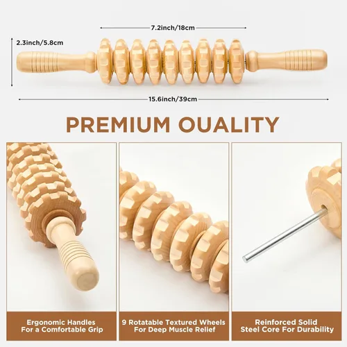 Miniatura 2 de Rodillo de masaje de madera para piernas y muslos, herramienta de mano para aliviar la fascia, drenaje linfático y esculpir el cuerpo, masajeador