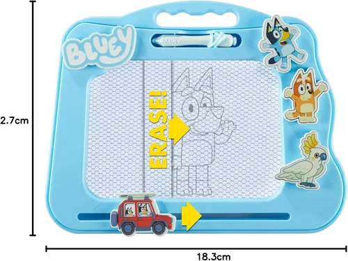 Miniatura 7 de Bluey Travel - Almohadilla magnética para garabatos con bolígrafo y 3 sellos, dibuja y borra sin ensuciar, azul