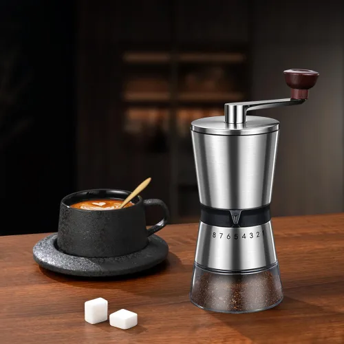 Miniatura 7 de Molinillo de café manual – 8 ajustes de grosor ajustables, molinillo de café de manivela, gran capacidad, molinillo de café de mano portátil