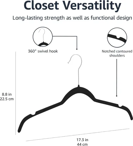 Miniatura 4 de Amazon Basics Perchas delgadas de terciopelo antideslizantes para camisas, paquete de 30, negro