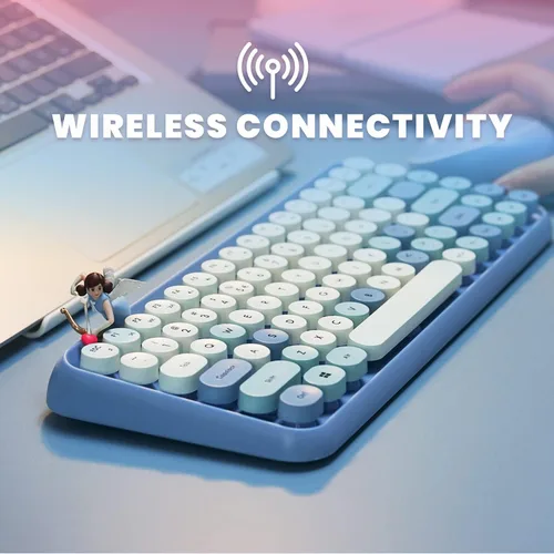 Miniatura 3 de Perixx PERIDUO-713BL Combo de Teclado y Ratón Inalámbrico Mini - Teclas Redondas Retro - Azul Pastel - Diseño de Teclado Inglés de EE. UU. (11909)