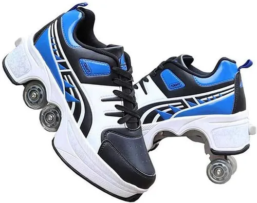 Miniatura 10 de Zapatos de patinaje convertibles para hombres y mujeres, zapatos de paseo automáticos para niños y adultos, patines con doble fila de ruedas, ruedas