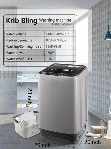 Miniatura 2 de KRIB BLING Lavadora completamente automática con pantalla LED, bomba de drenaje de lavadora de 17.7 libras, 10 programas y 8 niveles de agua Gris