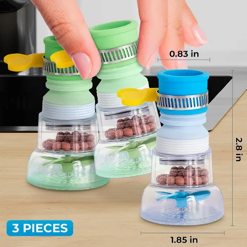Miniatura 2 de Juego de 3 filtros de grifo, extensores de grifo de agua con rotación 360, purificador de agua ajustable para fregadero (0.83 x 2.6 x 1.85), fácil