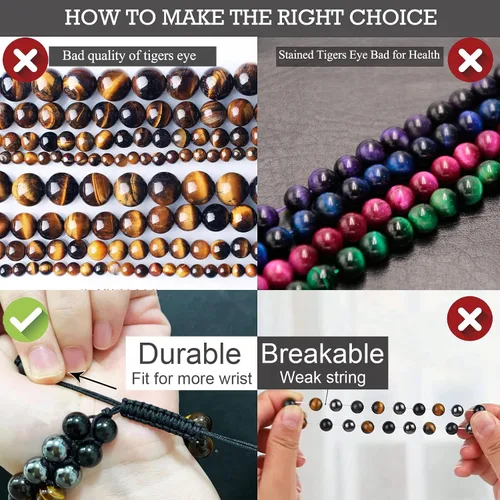 Miniatura 4 de HASKARE Triple Protection Bracelet, Genuine Tigers Eye Black Obsidian and Hematite 8mm Beads Bracelet for Men Women, Crystal Jewelry Stone Bracelets
