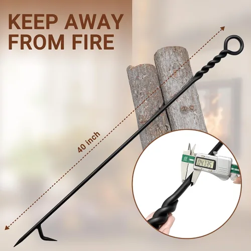 Miniatura 5 de Póquer de fuego de 40 pulgadas para hoguera, diseño de cuerda trenzada, póker de chimenea resistente, póquer de hierro forjado de una pieza