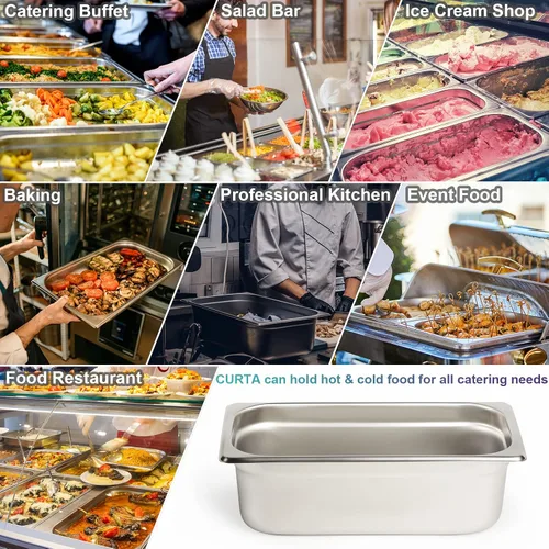 Miniatura 7 de CURTA Paquete de 6 bandejas para hotel anti-atasco, tamaño 1/3 de 4 pulgadas de profundidad, bandeja comercial NSF de acero inoxidable 18/8