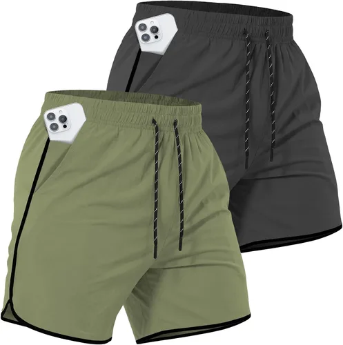 Miniatura 14 de Paquete de 2 pantalones cortos deportivos de entrenamiento de 5 pulgadas para hombre, pantalones cortos de gimnasio de secado rápido con bolsillos