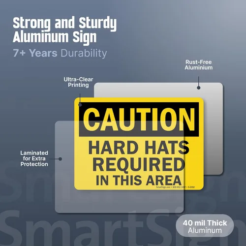 Miniatura 5 de SmartSign -S-2152-AL Letrero "Precaución - Se requieren cascos en esta área" Aluminio de 10" x 14" - Negro sobre Amarillo