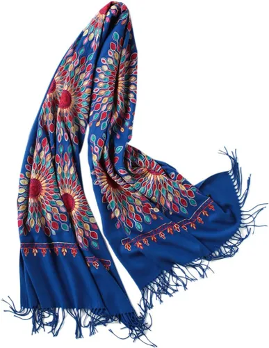 Miniatura 33 de Urban CoCo Chal Bordado con Borlas de Tamaño Grande para Mujer, Bufanda de Mujer