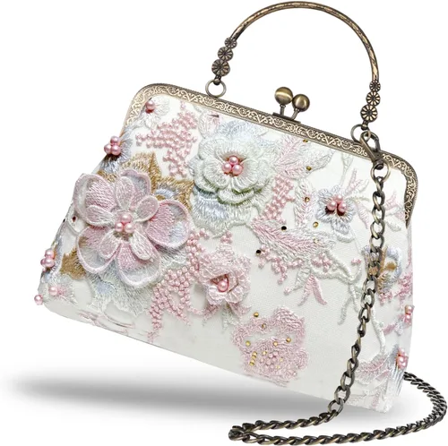 Miniatura 88 de Bolso floral con asa superior, bolso de noche Kiss Lock para mujer, bolso vintage