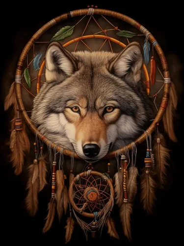 Miniatura 9 de Bimkole Kits de pintura de diamantes 5D, lobo atrapasueños, taladro completo, animales, juego de bordado de diamantes de imitación, pintura
