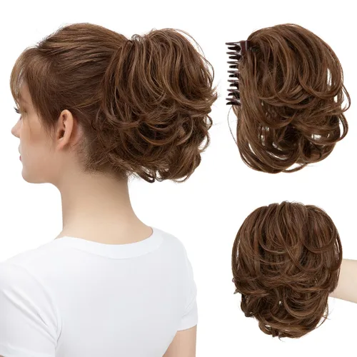 Miniatura 17 de Pinza de pelo con clip de garra, moño corto, pieza de cabello de moño desordenado, extensiones de cabello flexibles, ramificación de cabello Gris