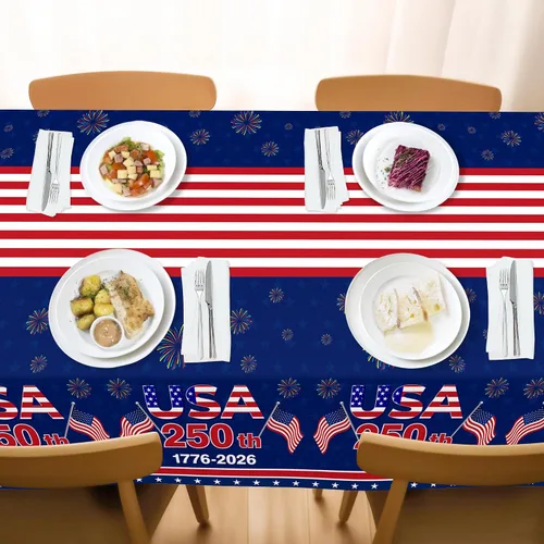 Miniatura 8 de Kelool Decoraciones del 250 aniversario de Estados Unidos, paquete de 3 manteles patrióticos de 54 x 108 pulgadas, mantel rectangular desechable