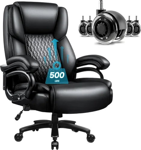 Silla de oficina grande y alta, 500 libras, silla de cuero de oficina ejecutiva resistente para personas pesadas, silla de oficina ergonómica de