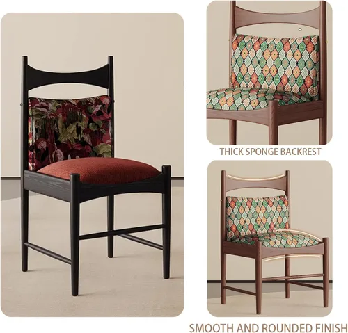 Miniatura 6 de Sillas de comedor tapizadas de madera maciza, juego de sillas de comedor de tela bordada con respaldo curvo, sillas laterales decorativas para sala