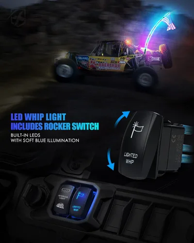 Miniatura 2 de Xprite Luces LED de Látigo Espiral de 91 cm RGB, Luces de Látigo Bailarinas de 360° con Cambio de Colores con Control Remoto y Bandera para Jeep
