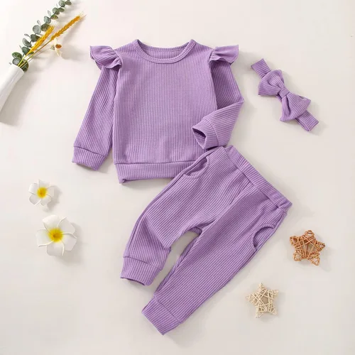 Miniatura 4 de FOCUTEBB Conjunto de ropa de bebé niña para otoño e invierno, conjunto de sudadera de manga larga y pantalones con diadema