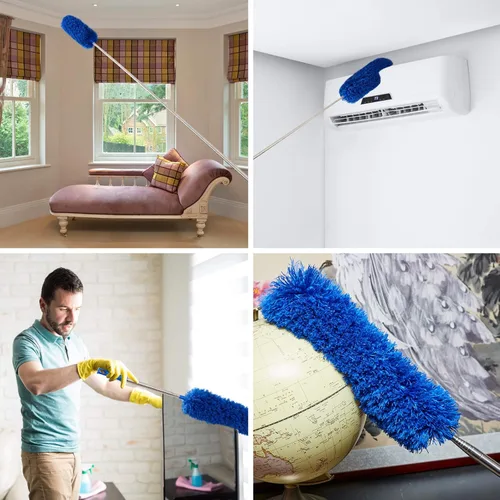 Miniatura 4 de ZZ LAZYCOTTAGE Plumero de telaraña con poste de extensión, kit de plumero de limpieza lavable con 2 cabezales de plumero, plumero de telaraña