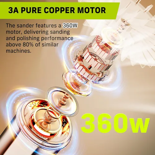 Miniatura 2 de NARBELL Lijadora orbital de 3.0 amperios (360 W), lijadora orbital aleatoria de 14000 RPM con 6 velocidades variables, kit de lijadora eléctrica