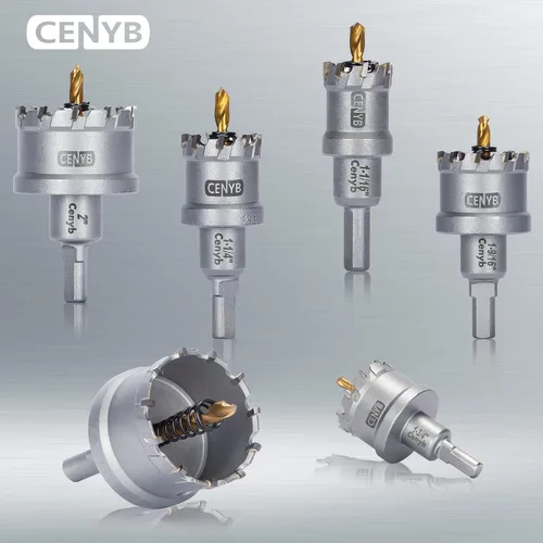 Miniatura 7 de 10 piezas (16-54 mm) Kit de sierra perforadora de carburo TCT para metales duros. Incluye 2 brocas de titanio, 1 broca piloto escalonada y 2 llaves