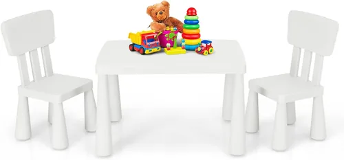 Miniatura 11 de HONEY JOY Juego de mesa y silla para niños, mesa de actividades de plástico para niños y 2 sillas para manualidades artísticas, mesa fácil